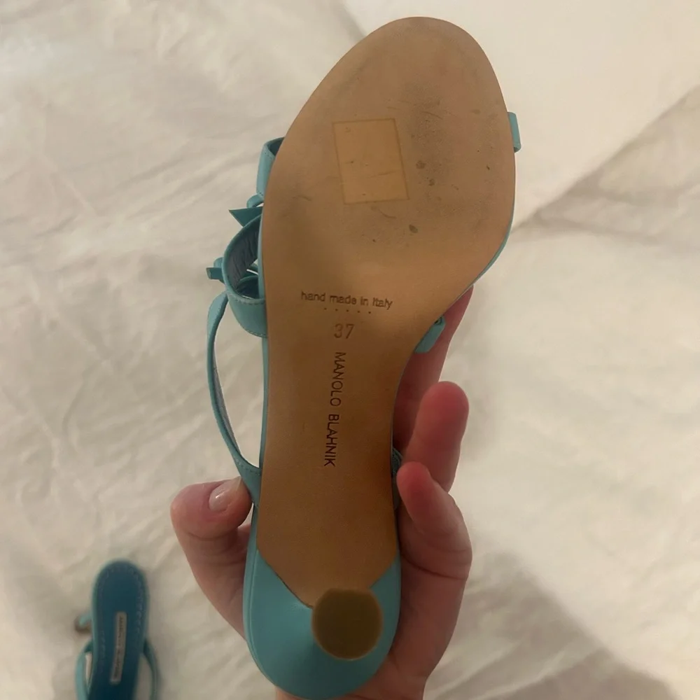 Manolo Blahnik Turquoise Strappy Sandals - Picture 3 of 9